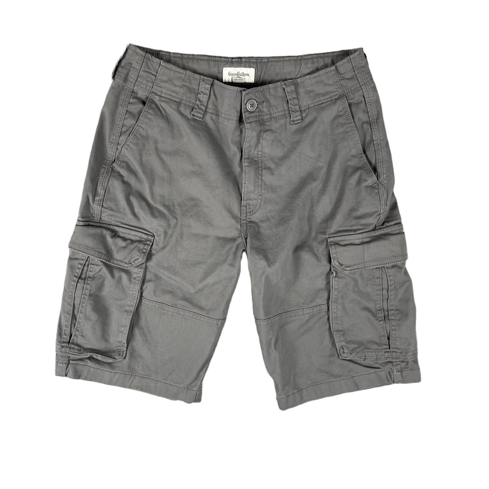 Goodfellow Linden Cargo Shorts Men 30 Gray Mid-Rise Stretch Cotton 10" Inseam